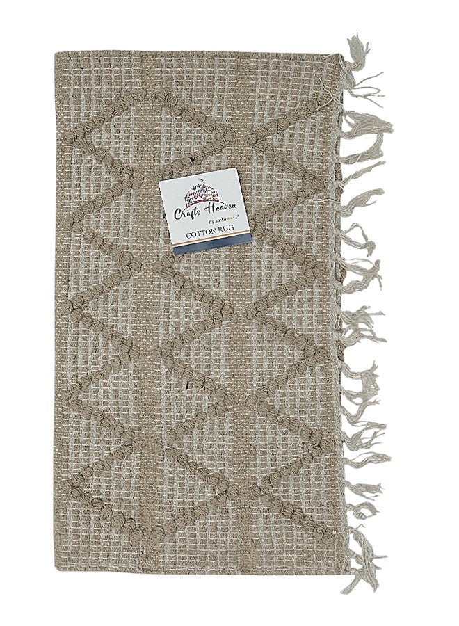 Ambrosia 50 x 80 cm Beige Handloom Cotton Rug With Tufted Diamond Pattern Small Woven Floor Mat Accent Piece And Blanket Style Texture For Entryway Bedroom Boho Decor - Image 3